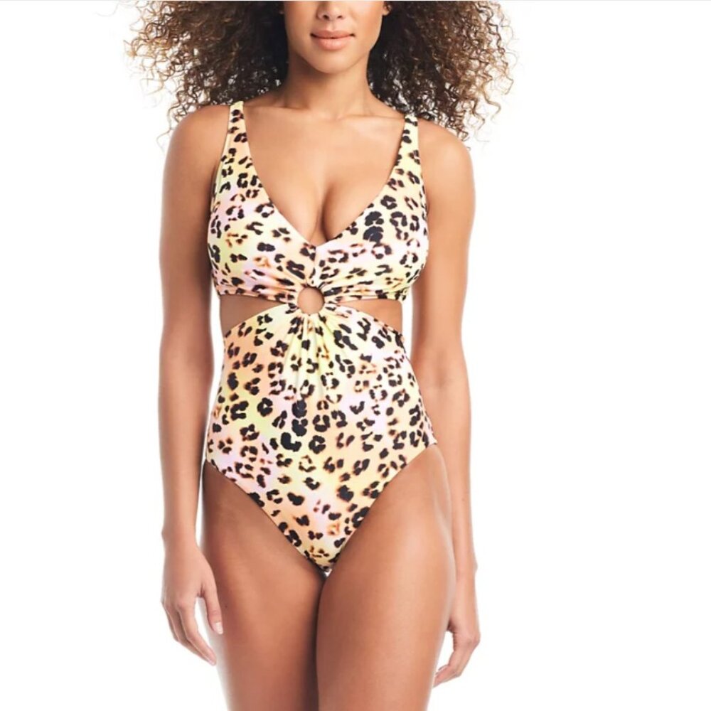 Bar III Summer Heat Animal-Print O-Ring Monokini Swimsuit - Size: Medium - NWT - Picture 1 of 14